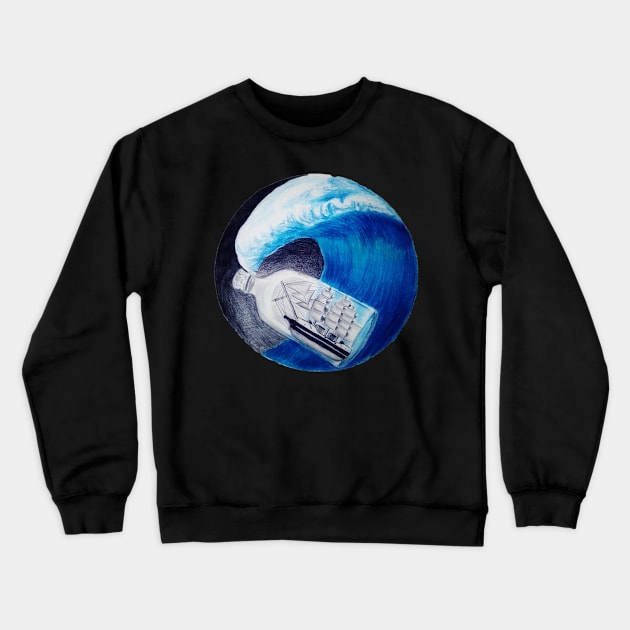 Bottle ship - I'm the captain of this ship! I control everything around here! A ship inside a glass bottle in the middle of a storm at sea. Crewneck Sweatshirt by ART-T-O